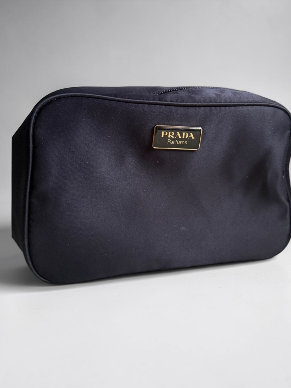 Prada Navy Toiletry Case with Gold Plaque